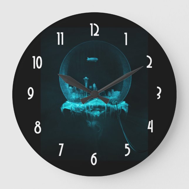 Grande Horloge Ronde Imaginaire Seattle City dans un globe de neige ave (Recto)