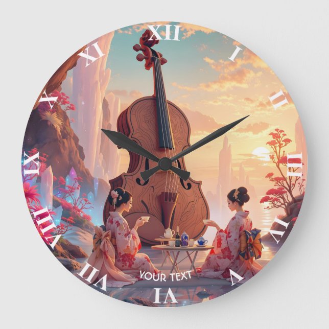 Grande Horloge Ronde Imaginaire Violon mignon Filles Thé (Recto)