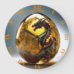 Grande Horloge Ronde Imaginaire Vivid Verre Dragon Oeuf