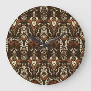Grande Horloge Ronde Impression à damas floral : vintage sans soudure.
