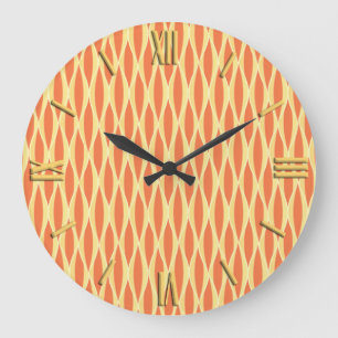 Grande Horloge Ronde Impression à ruban du milieu du siècle - orange et