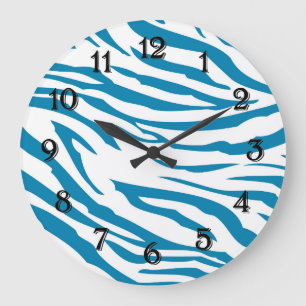 Grande Horloge Ronde Impression Aqua Blue Zebra