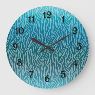 Grande Horloge Ronde Impression Aqua Ombre Zebra