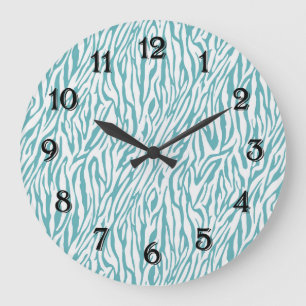 Grande Horloge Ronde Impression Aqua White Zebra
