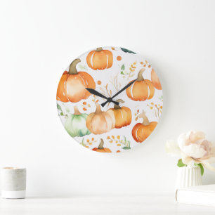 Grande Horloge Ronde Impression citrouille d'automne