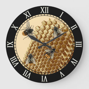 Grande Horloge Ronde Impression d'abeilles, illustration de peigne d'ho