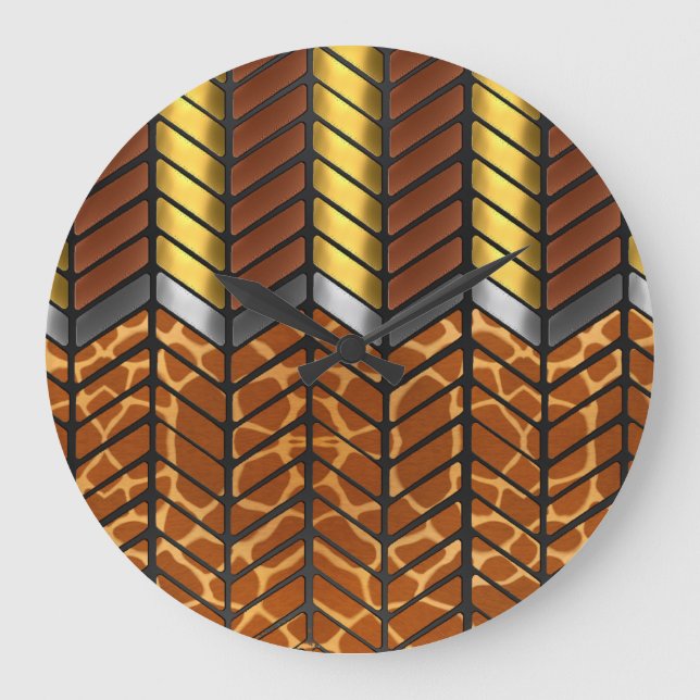 Grande Horloge Ronde Impression d'animal de girafe à chevron zigzag mod (Recto)