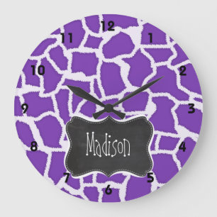 Grande Horloge Ronde Impression d'animaux Girafe Violet Raisin; Aspect 