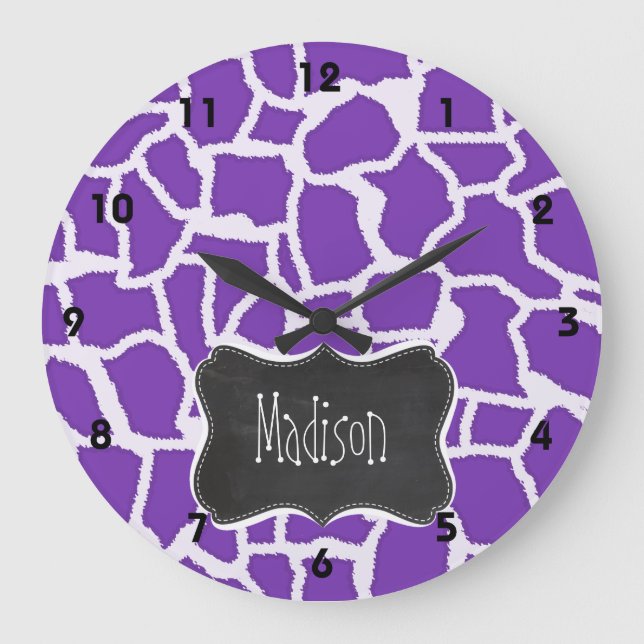 Grande Horloge Ronde Impression d'animaux Girafe Violet Raisin; Aspect  (Recto)