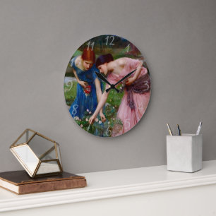 Grande Horloge Ronde Impression d'art pour femmes de jardin romantique 