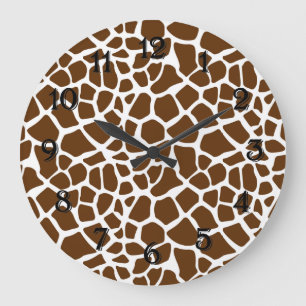 Grande Horloge Ronde Impression de girafe Brown