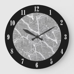 Grande Horloge Ronde Impression de marbre gris et chiffres blancs