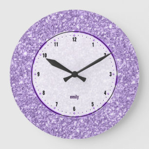Grande Horloge Ronde Impression de texture de Purple Glitter