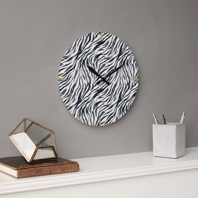 Grande Horloge Ronde Impression de zèbre noir et blanc (Bureau)