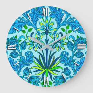 Grande Horloge Ronde Impression d'hyacinthe de William Morris, bleu cér