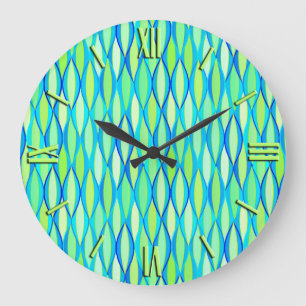 Grande Horloge Ronde Impression du ruban du milieu du siècle - turquois