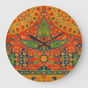Grande Horloge Ronde Impression florale persane décorative