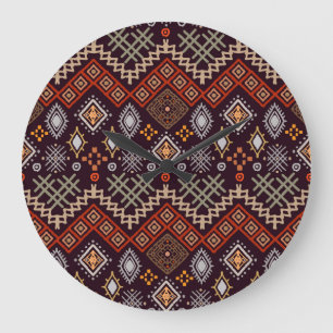 Grande Horloge Ronde Impression géométrique Boho d'art tribal