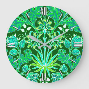 Grande Horloge Ronde Impression Hyacinthe de William Morris, vert émera