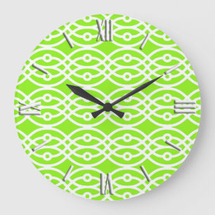 Grande Horloge Ronde Impression kimono, vert citron et blanc