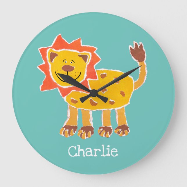Grande Horloge Ronde Impression personnalisée de collage de lions (Recto)