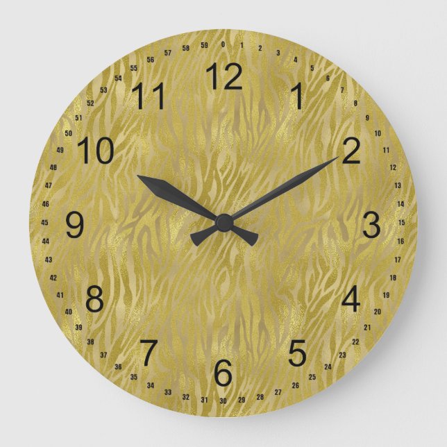 Grande Horloge Ronde Impression Zèbre Or (Recto)