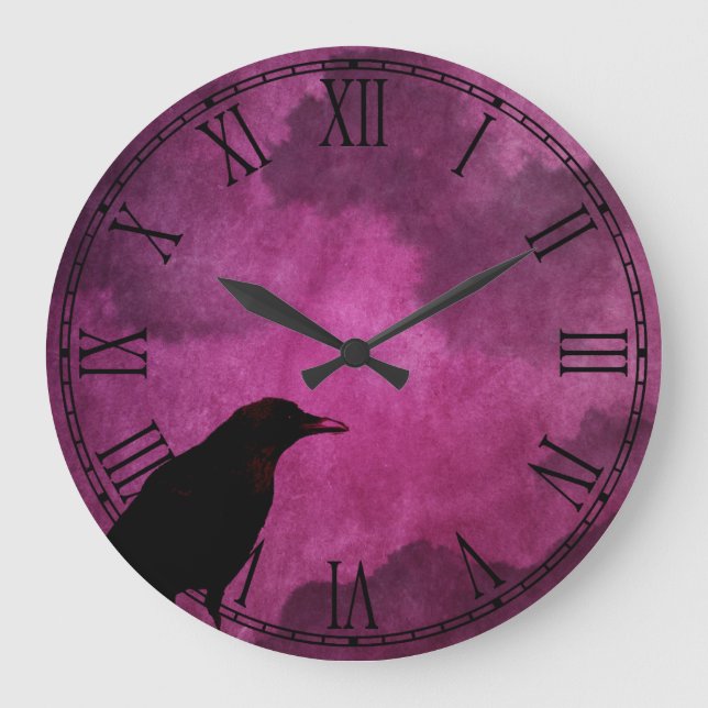 Grande Horloge Ronde Imprimantes éffrayantes Halloween Raven (Recto)
