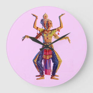 Grande Horloge Ronde Imprimé de danseuses balinaises
