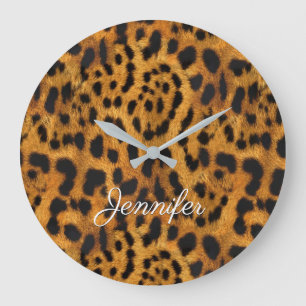 Grande Horloge Ronde Imprimé Peau de Jaguar Sauvage Chic Féminin Nom Pe