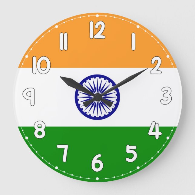 Grande Horloge Ronde India Flag Wall Clock – Patriotic Indian Decor (Recto)