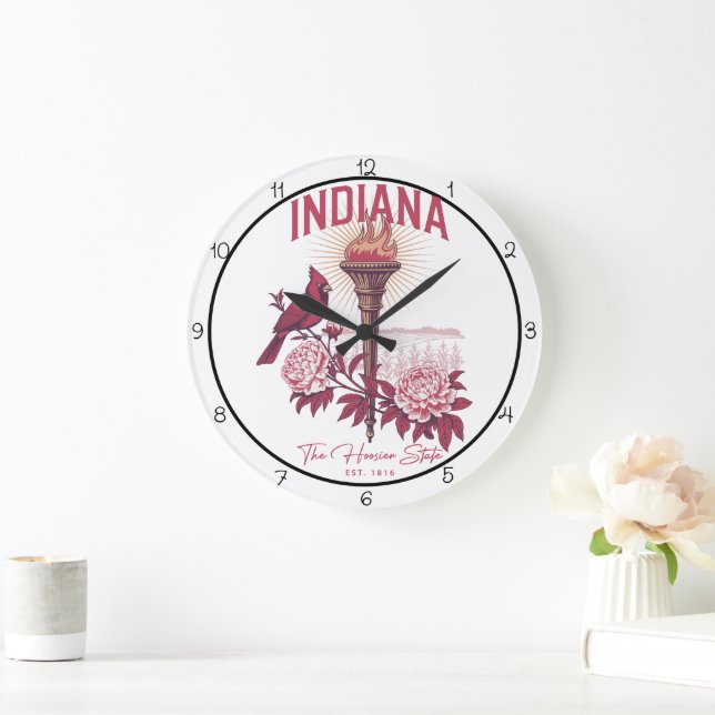 Grande Horloge Ronde Indiana Hoosier State Wall Art (Maison)