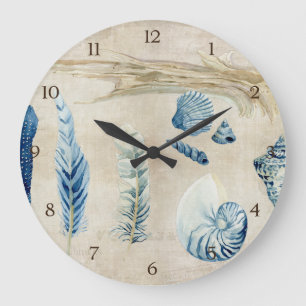 Grande Horloge Ronde Indigo Ocean Beach Sketchbook Watercolor Shalls