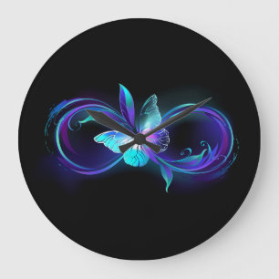 Grande Horloge Ronde Infinité brillante avec papillon magique