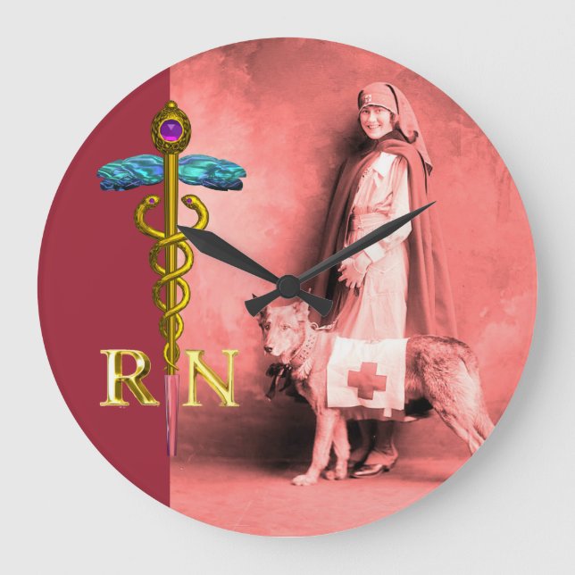 Grande Horloge Ronde INFIRMIÈRE ET CHIEN DE SAUVETAGE /Emblème RN Caduc (Recto)