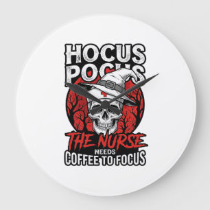 Grande Horloge Ronde Infirmière Halloween Crâne Café Focus Vintage T-Sh