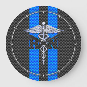 Grande Horloge Ronde Infirmière inscrite RN Caduceus Carbon Fiber Style