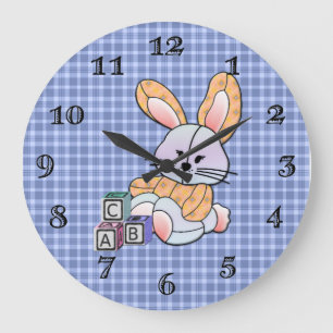 Grande Horloge Ronde Infirmière personnalisée Plaid Bleu - Lapin