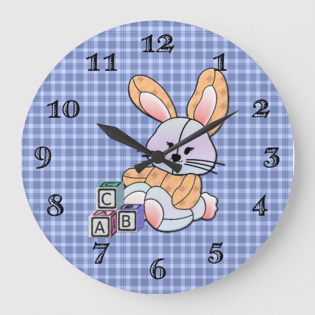 Grande Horloge Ronde Infirmière personnalisée Plaid Bleu - Lapin (Recto)