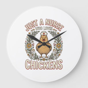 Grande Horloge Ronde Infirmière qui aime les poulets Design de T-shirt