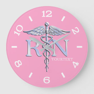 Grande Horloge Ronde Infirmière RN Caduceus Monogramme Style de numérot