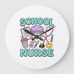 Grande Horloge Ronde Infirmière scolaire chemise vintage design de coll