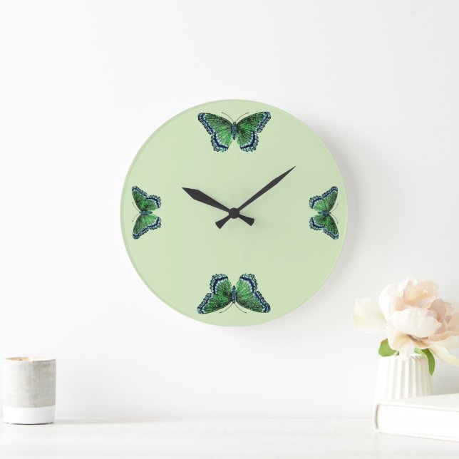 Grande Horloge Ronde Insects Green Butterfly Time Entomology (Maison)