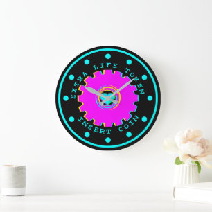 Grande Horloge Ronde Insérer une pièce Cadeau rétro arcade Vie suppléme