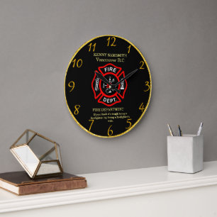 Grande Horloge Ronde Insigne noir et rouge du pompier