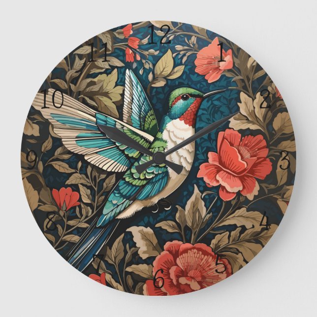Grande Horloge Ronde Inspiré par l'élégant colibri William Morris volan (Recto)