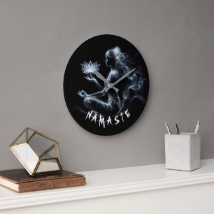 Grande Horloge Ronde Instructeur de Yoga Méditation Lotus Pose Lumineus