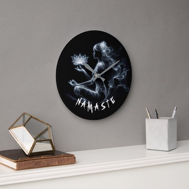 Grande Horloge Ronde Instructeur de Yoga Méditation Lotus Pose Lumineus (Bureau)