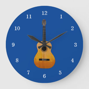 Grande Horloge Ronde Instrument musical Acoustic Guitar Blue