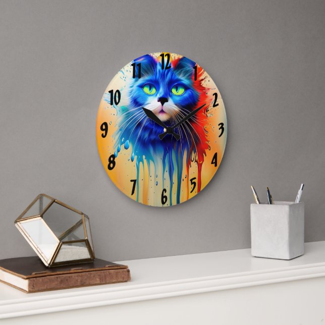 Grande Horloge Ronde Intelligence artificielle animal chat (Bureau)