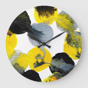 Grande Horloge Ronde Intertactions jaune, gris et noir